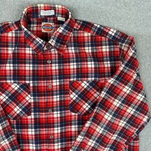 Vtg‎ Dickies XL Shirt Red Blue White Plaid Long Sleeve Button Up F8586 Workwear